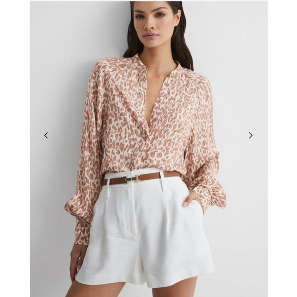 REISS Calla Animal Print Blouse in Neutral NWT 10 M